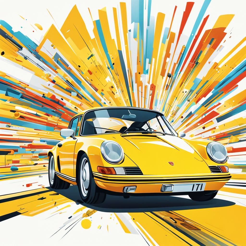 Bright Yellow Porsche Vector Illustration