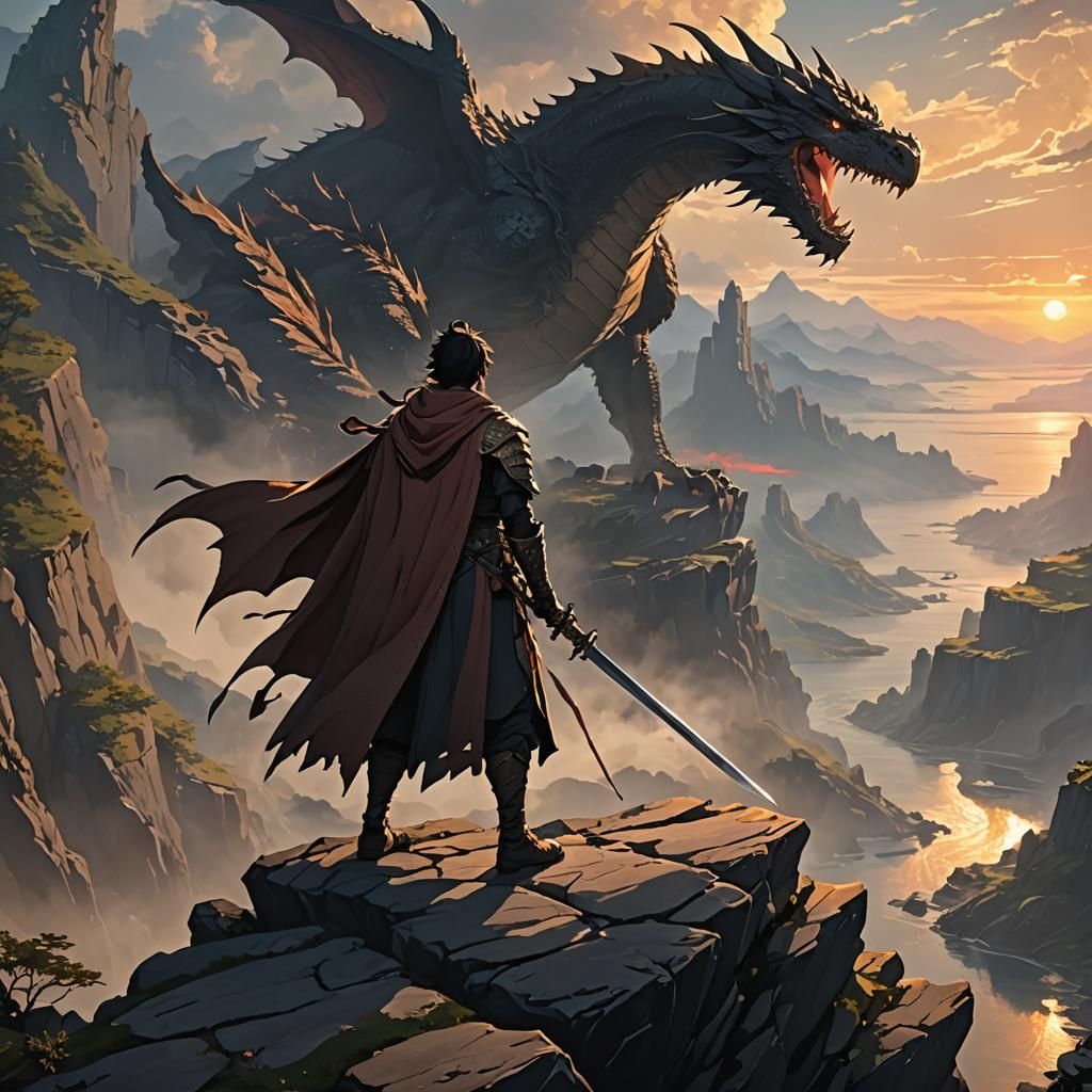 Epic Dragon Confrontation in Anime Style