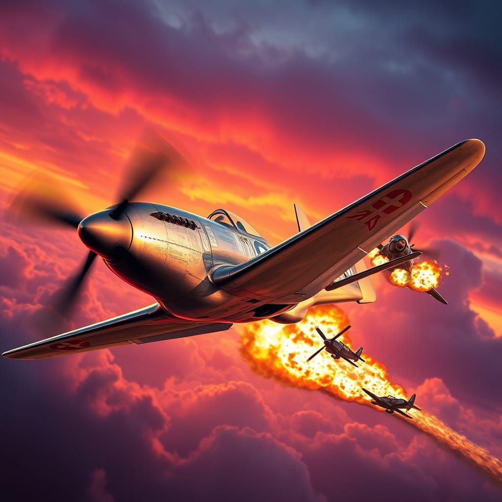 P51 Mustang Engages German ME 109 in Epic Dogfight