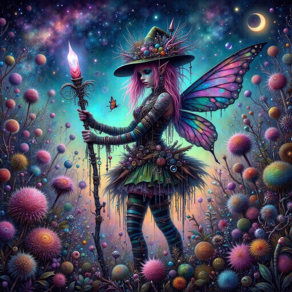 Glowing Punk Witch Tends to Cosmic Garden