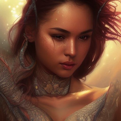 Hispanic Dragon Queen Portrait in Hyperdetailed Style