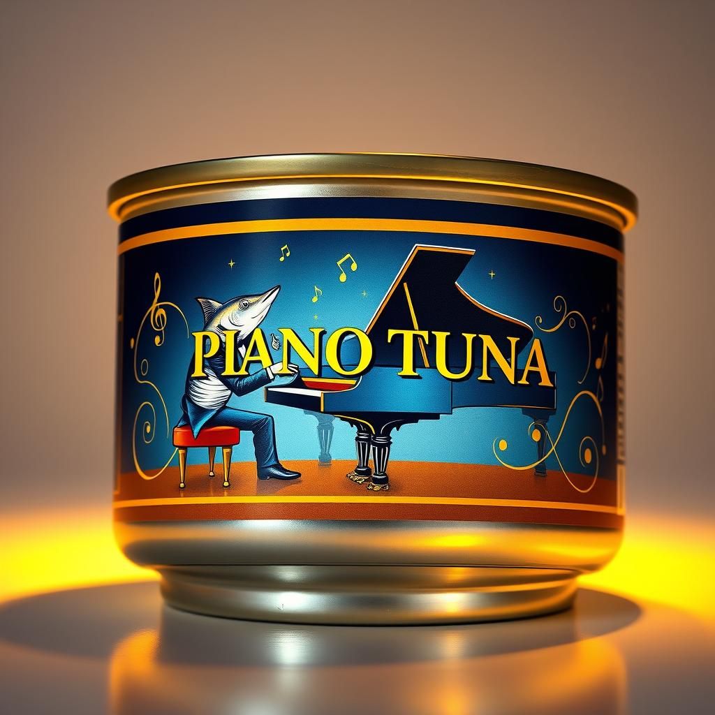 Charismatic Tuna Playing Piano on Tuna Can Label