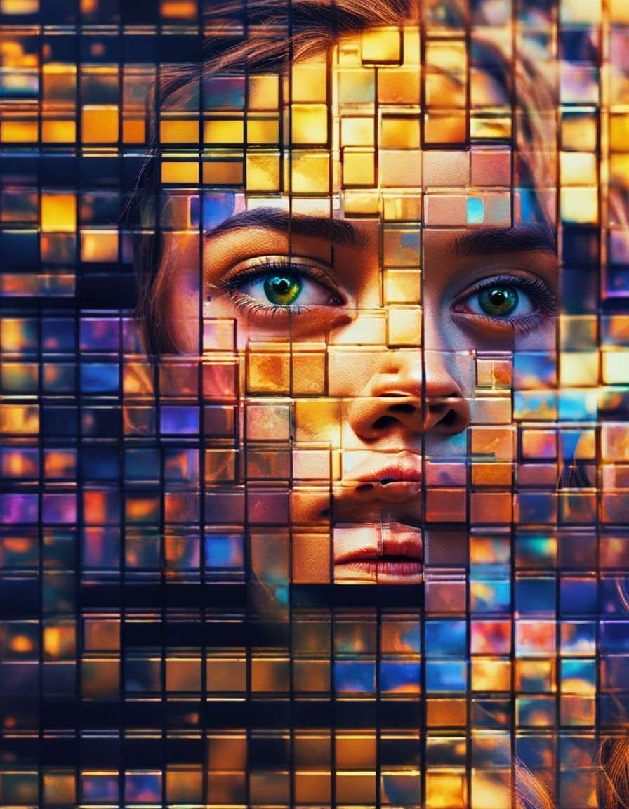 Hyperrealistic Glitch Art Portrait with Prism Refractions