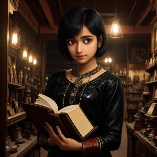 Anya and the Glowing Book in Antique Shop