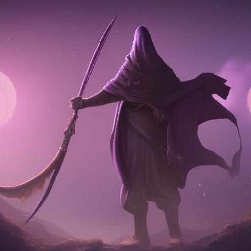 Hooded Cultist Under Purple Star: Detailed Matte Painting