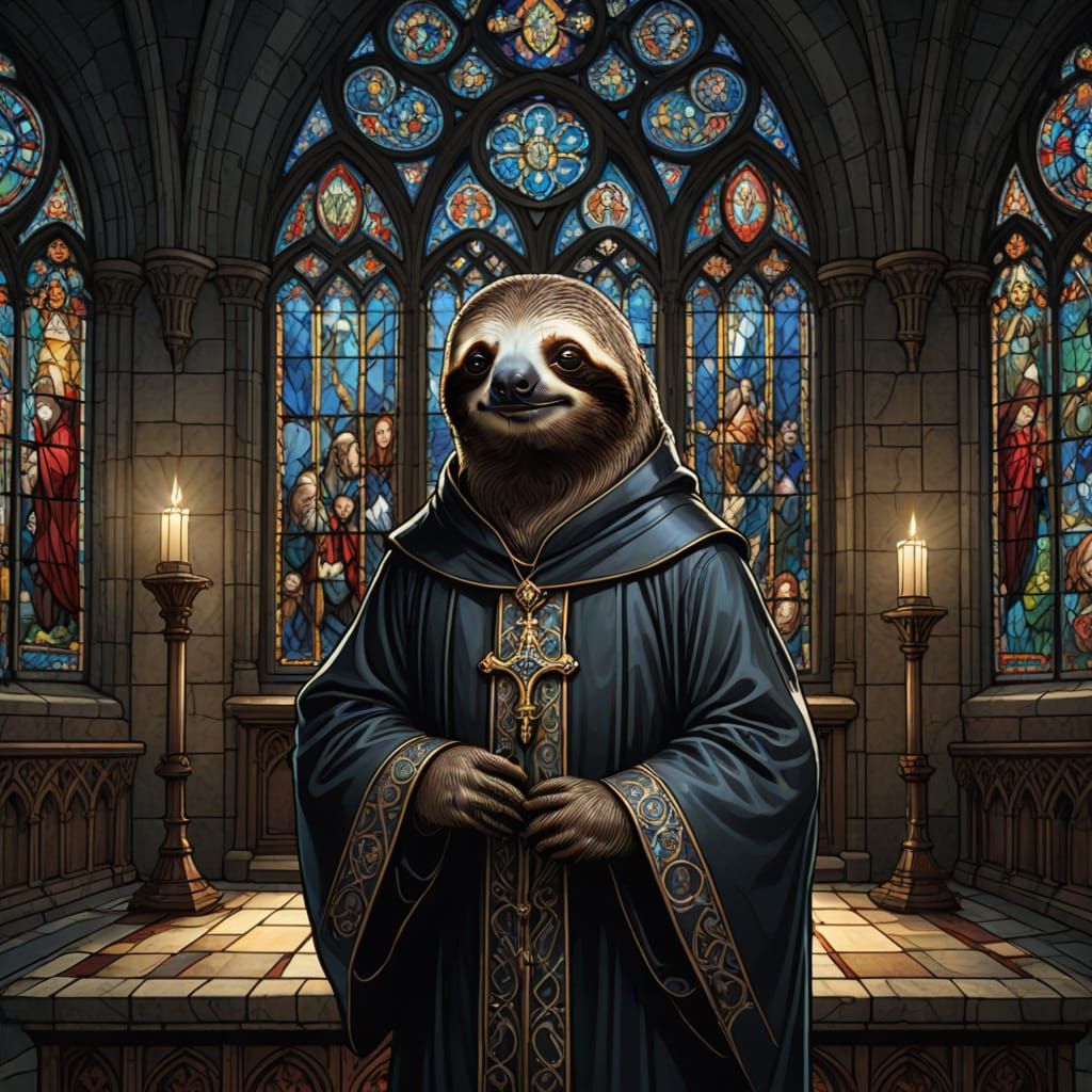 Sloth Clergyman in Gothic Church Victorian Style