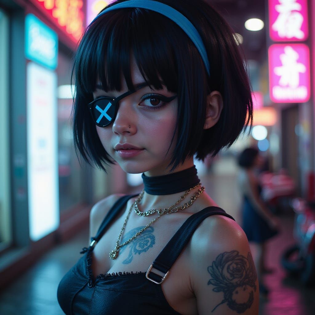 Anime Punk Girl in Cyberpunk City