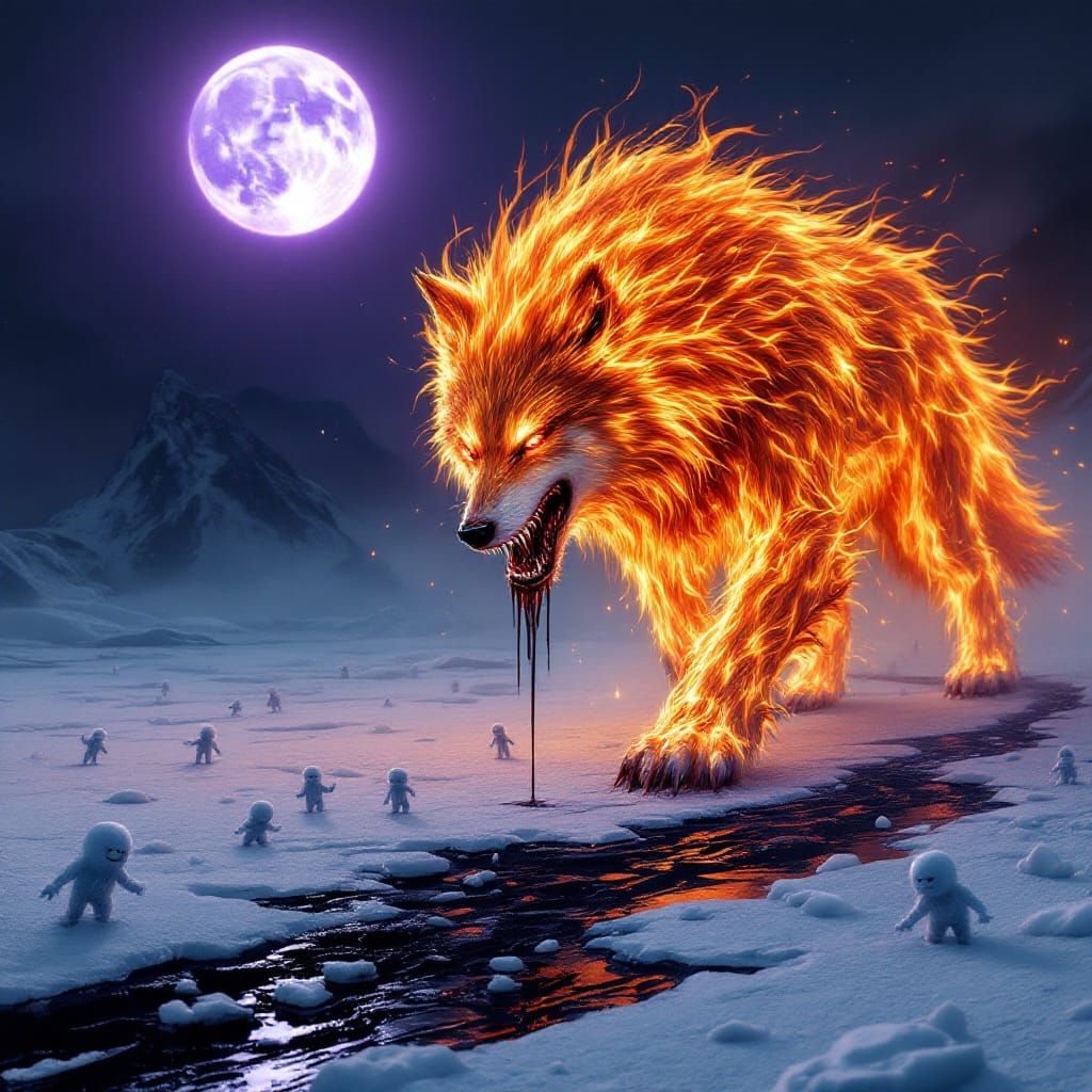 Majestic Fire Wolf Dominates the Frozen Tundra in a Cinemati...