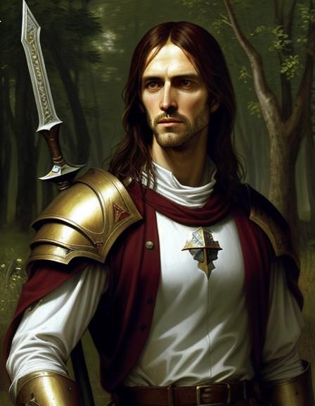 Young Templar Knight in Forest: Renaissance Oil Painting