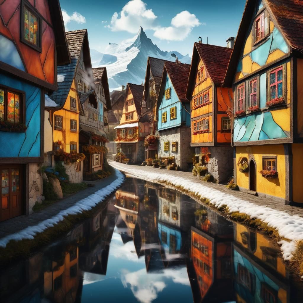 Glistening Swiss Village of Glass in Misty Mountains