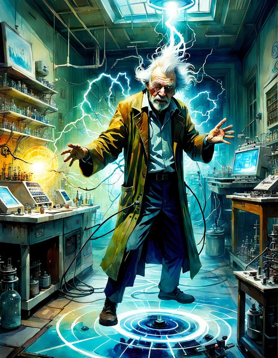 Electric Poltergeist Scientist in DreamWorks Anime Style