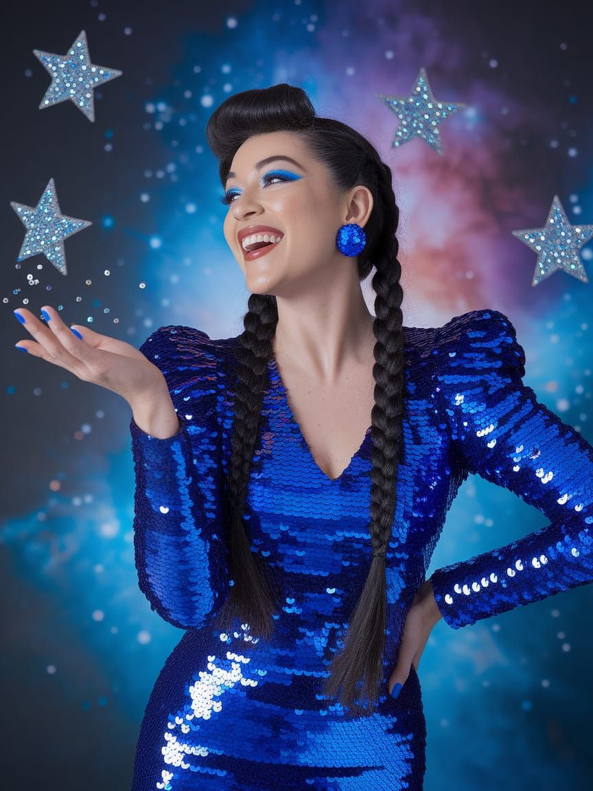 Glamorous Woman Throws Sequins into the Sky