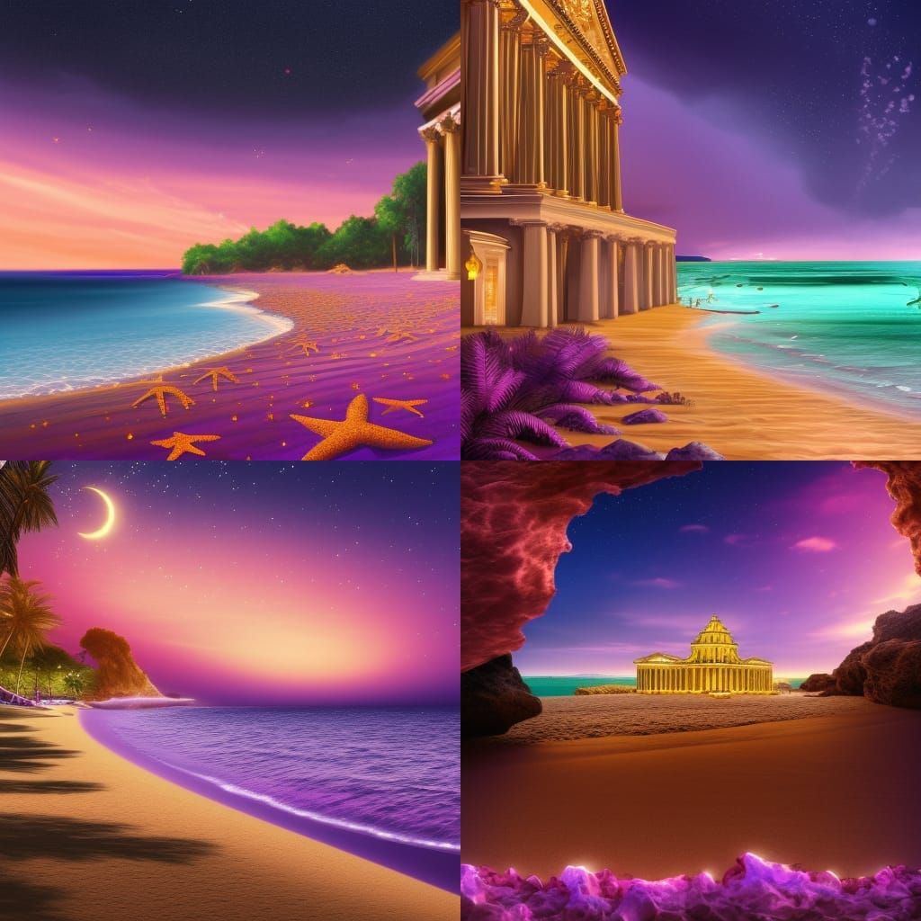 Enchanted Beach Sunset with Bioluminescent Stars