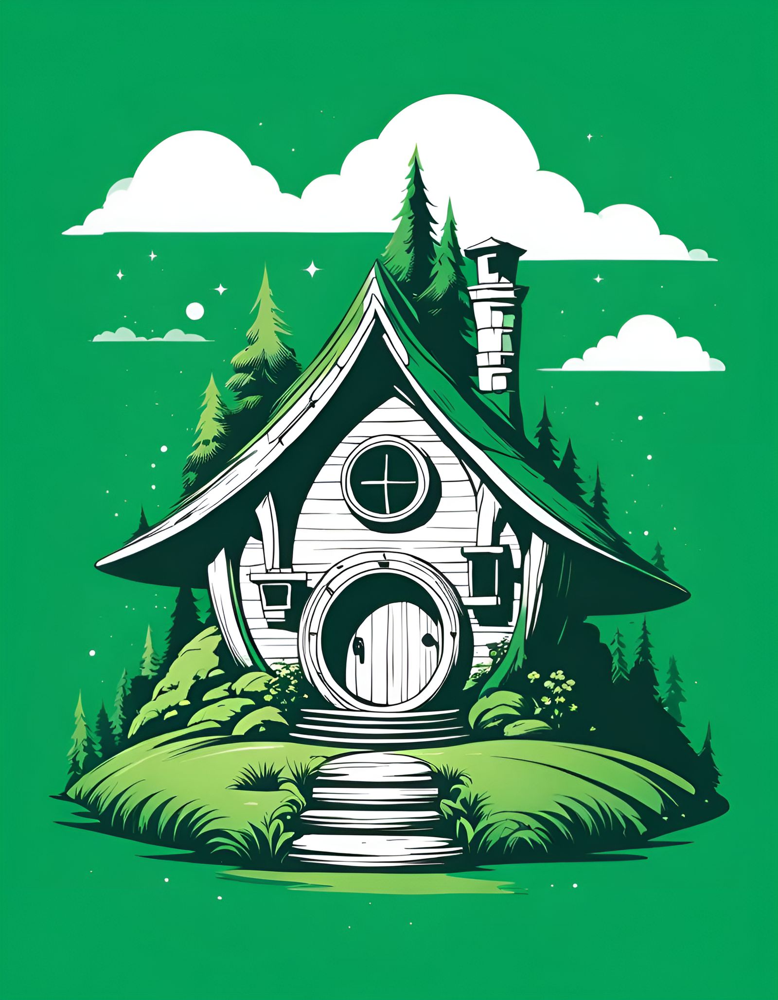 Whimsical Hobbit House in Sketchnote Style