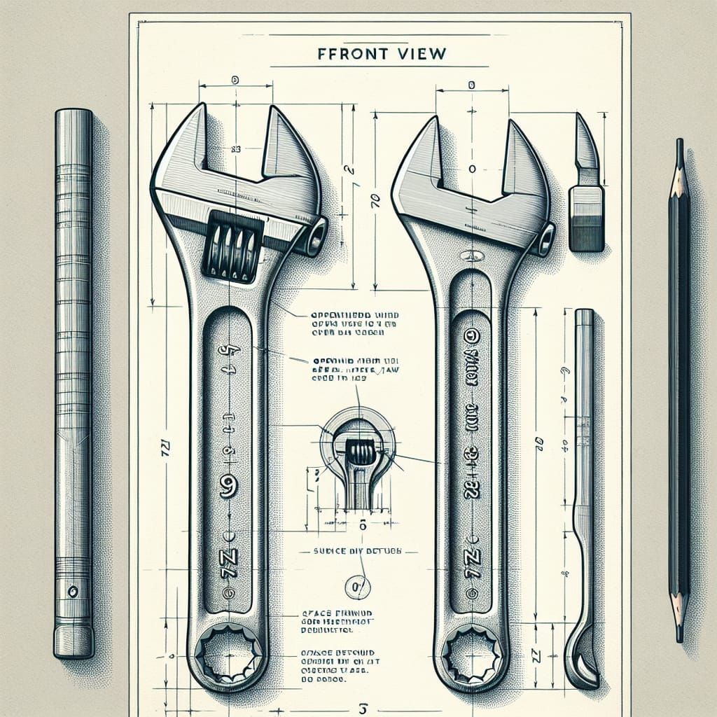 Technical Drawing: Number 9 Wrench, Three Views