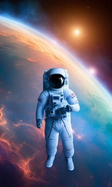 Astronaut Floating in Infinite Nebula of Space