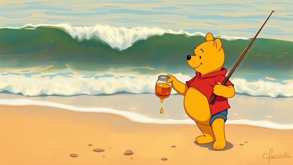 Whimsical Winnie the Pooh at Sunset Beach