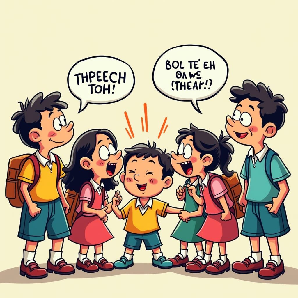 Cartoon Kids Teasing Boy in Playful Style