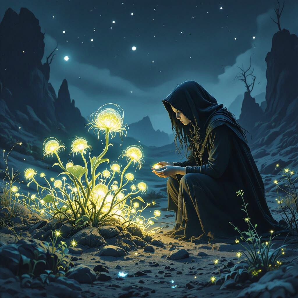 Witch Tends Alien Garden in Ashcan School Style