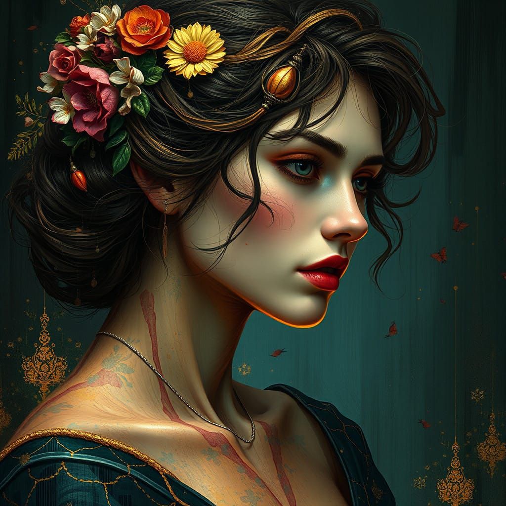 Gustav Klimt-Inspired Portrait of Feral Beauty