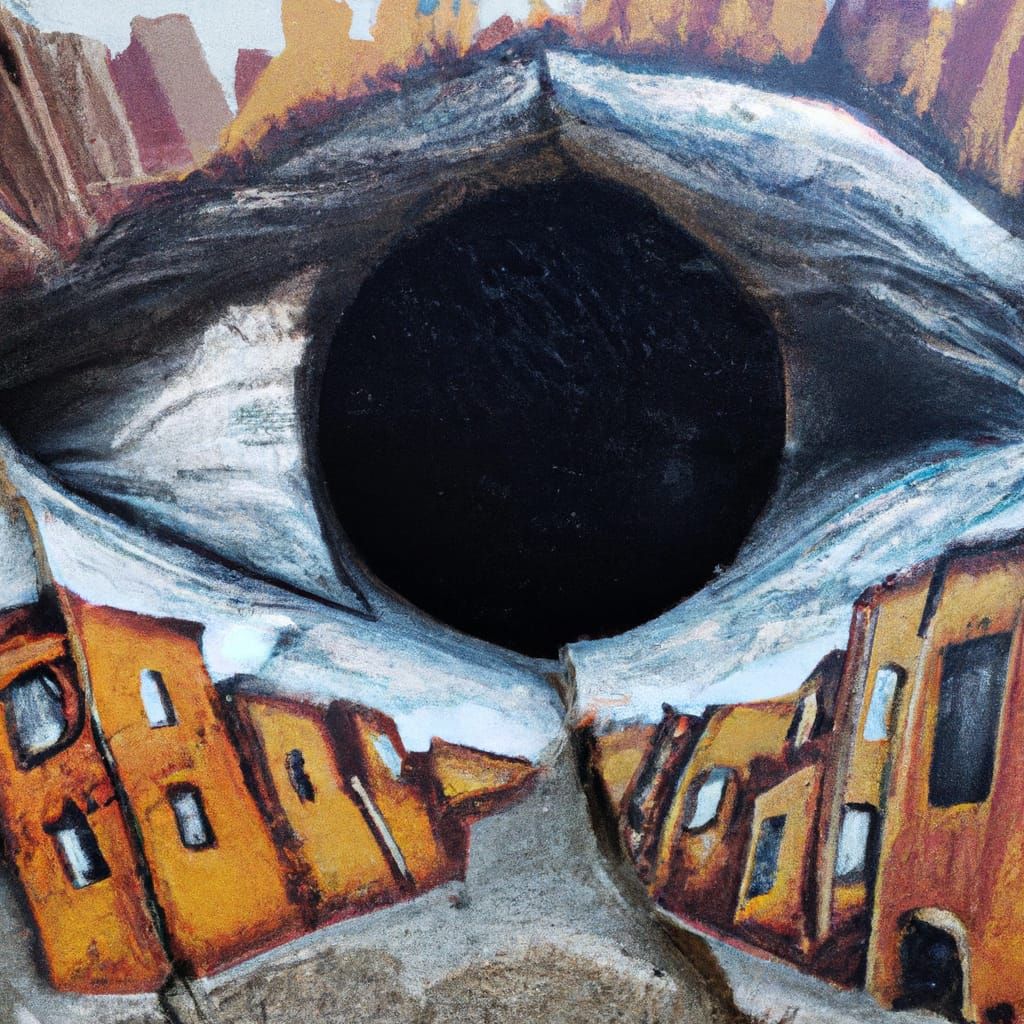 Warped Hellish Cityscape Optical Illusion Street Art