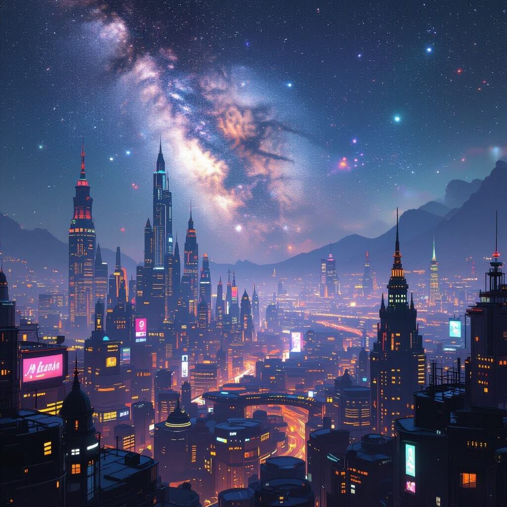 Spectacular City in Milky Way: Fantasy Concept Art