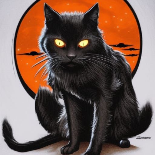 Sinister Black Cat Silhouette Under Spooky Moon