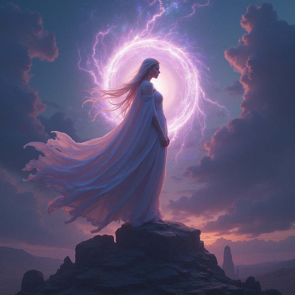 Ethereal Goddess on Ancient Altar in Matte Painting Style