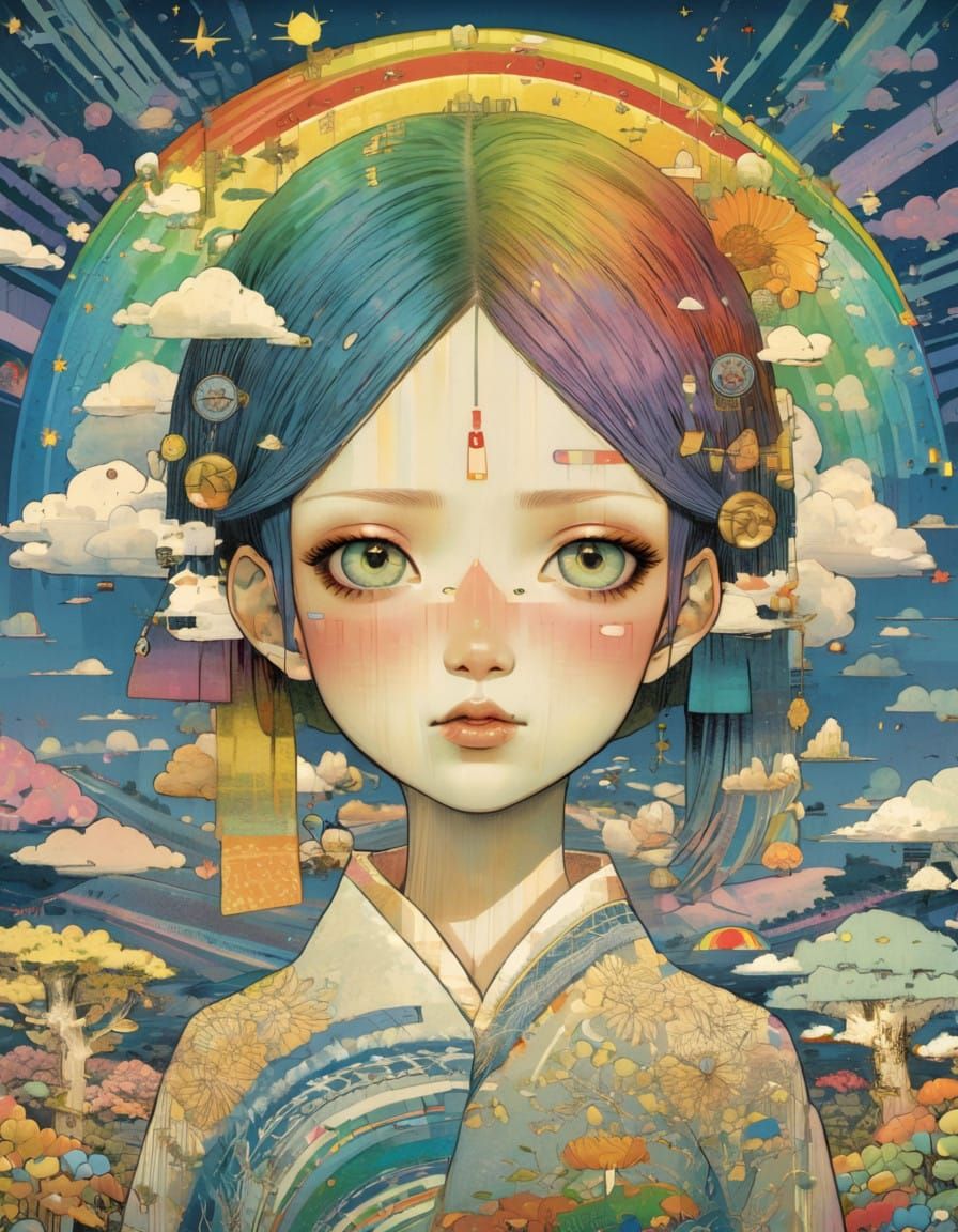 Vibrant Rainbow in Whimsical Artistic Style