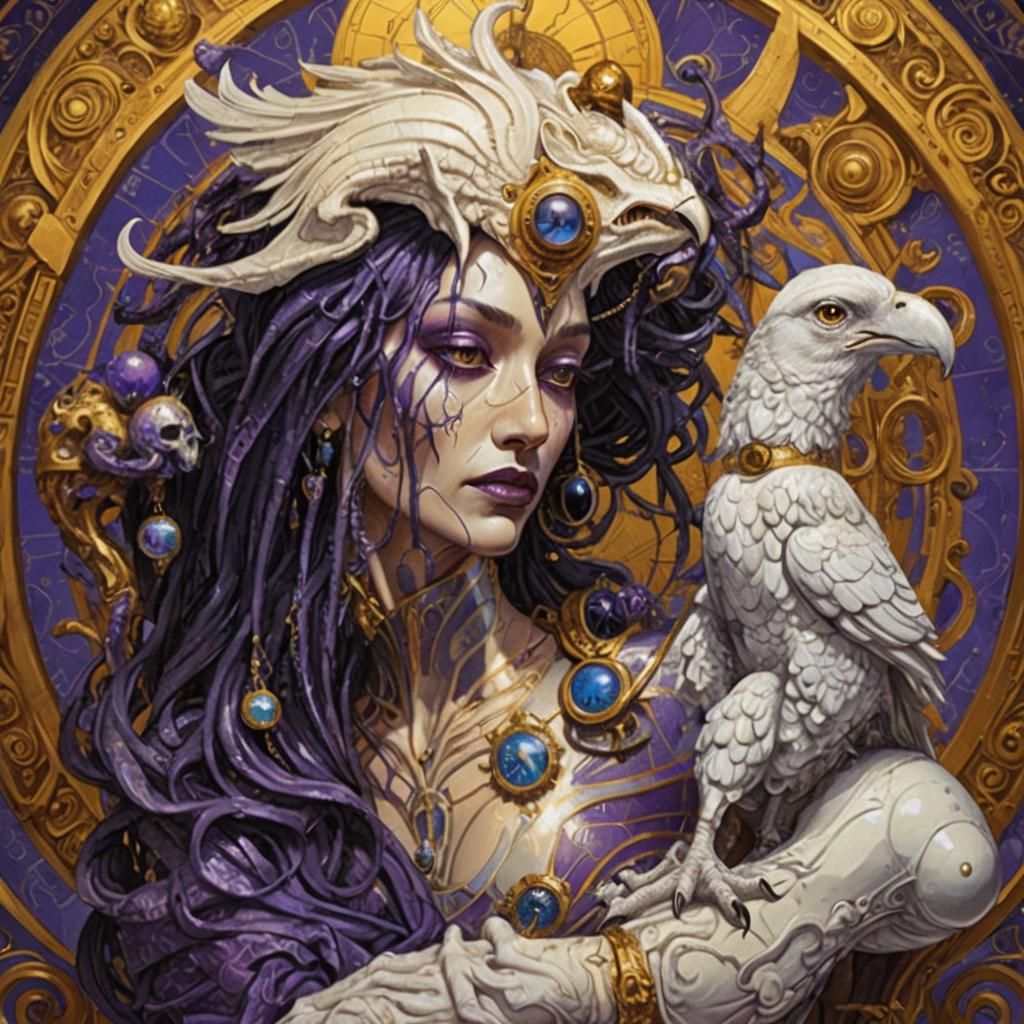 Surreal Sphinx Woman with Raven in Dark Fantasy Art