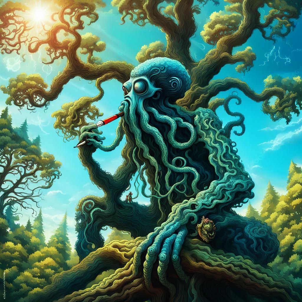 Kraken Smokes DMT Pipe in Dali-esque Forest