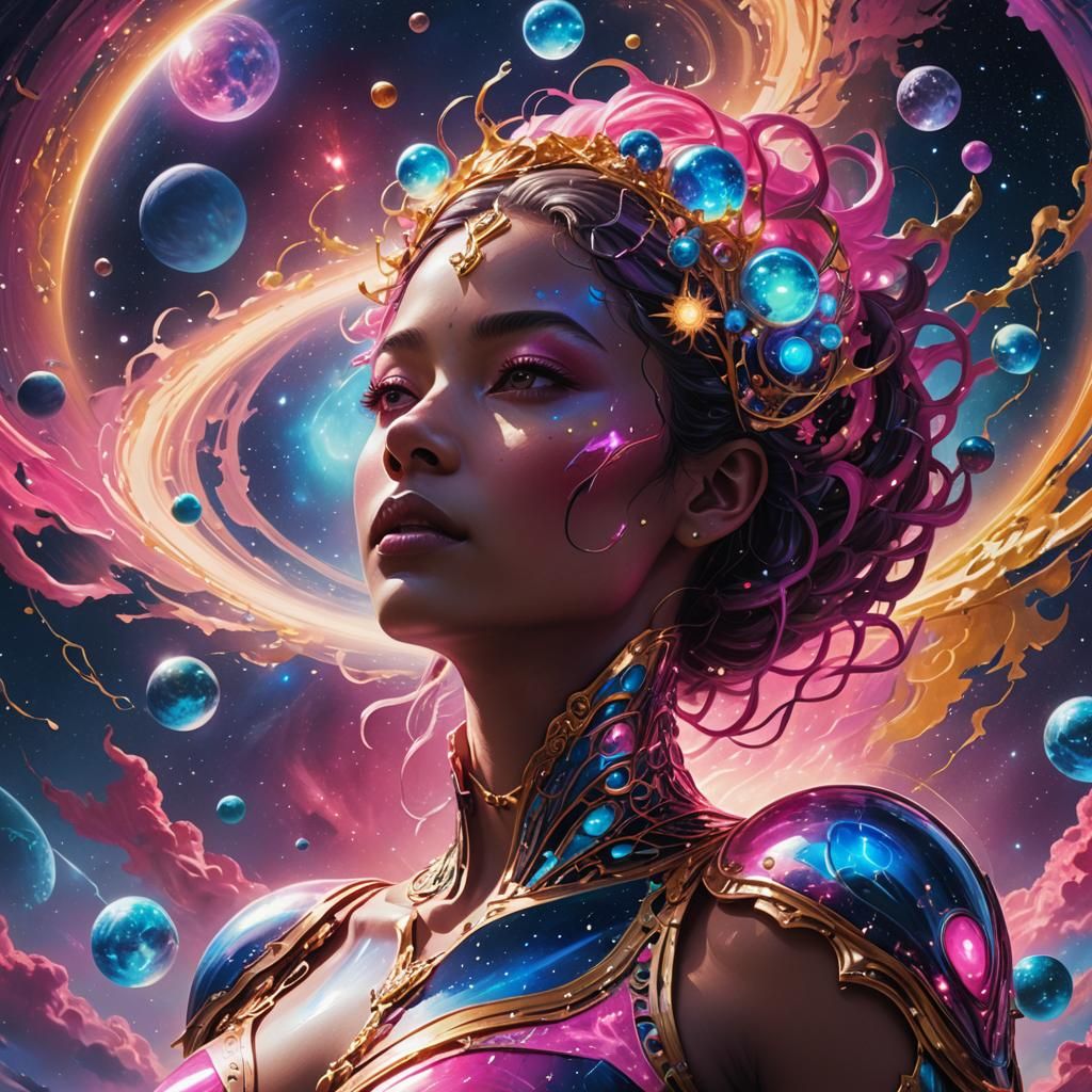 Celestial Woman in Cosmos: Digital Matte Painting