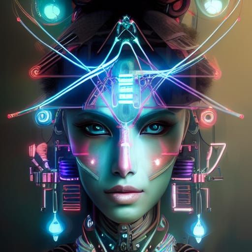 Cyberpunk Na'vi Cyber-Magician with Opera Motifs