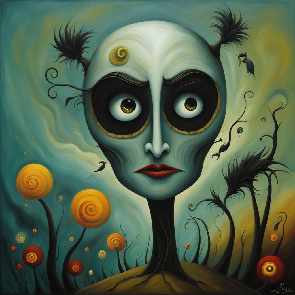 Surreal Boy in Emotional Landscape, Impasto Gouache Style