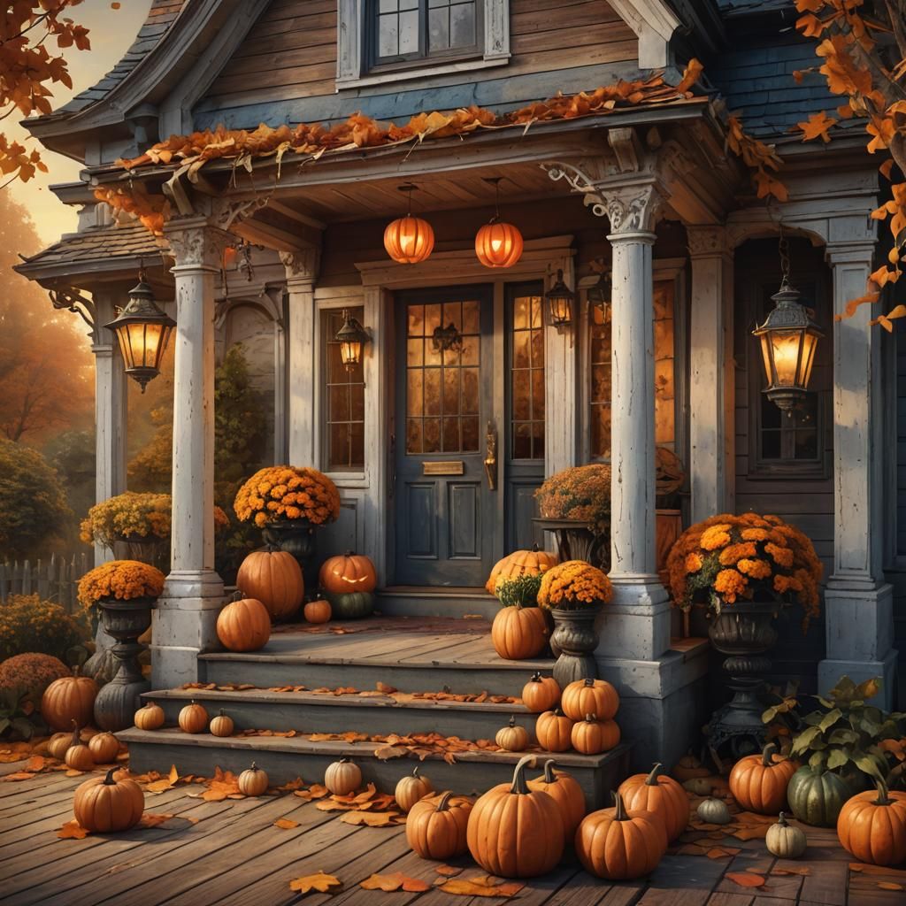 Cozy Autumn Country Home in Fantasy Watercolor