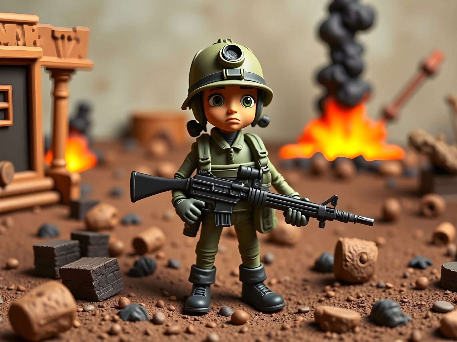 Claymation GI Joe in Chaotic Battle Scene