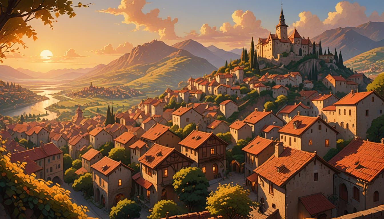 Golden Hour in High Fantasy Townscape