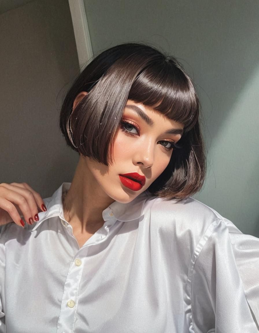 Girl with Bold Makeup and Bob Haircut