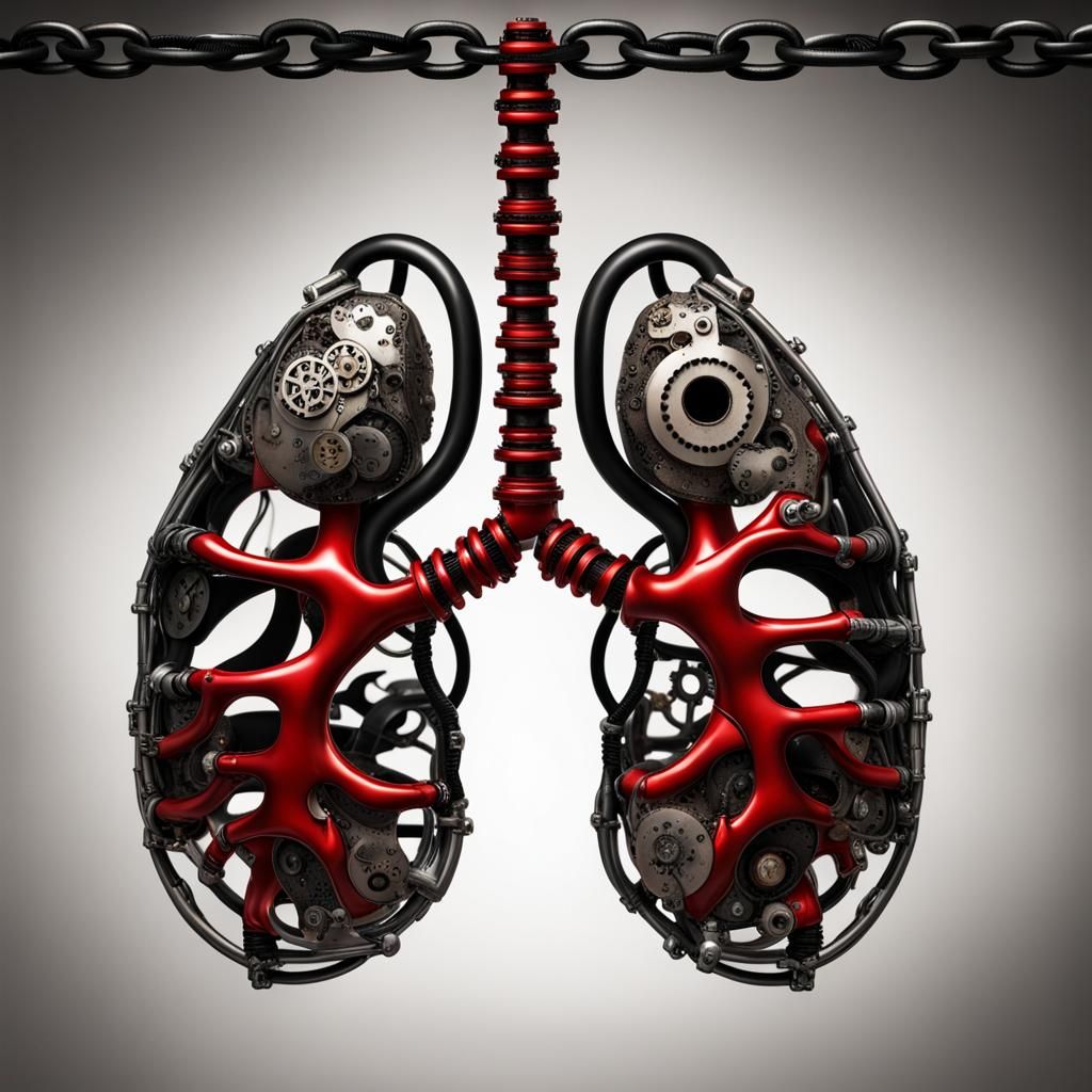Steampunk Lungs Suspended on Chain