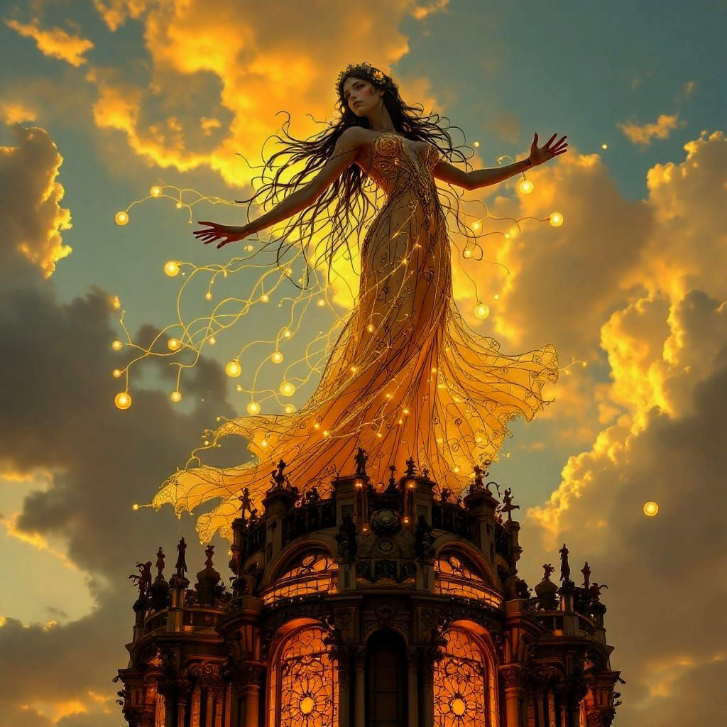Ethereal Goddess of Light Reigns Over Parisian Skies
