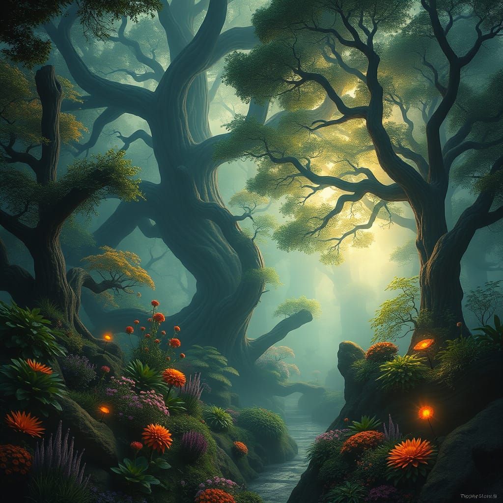 Mystical Eden Realm: Lush Vibrant Garden