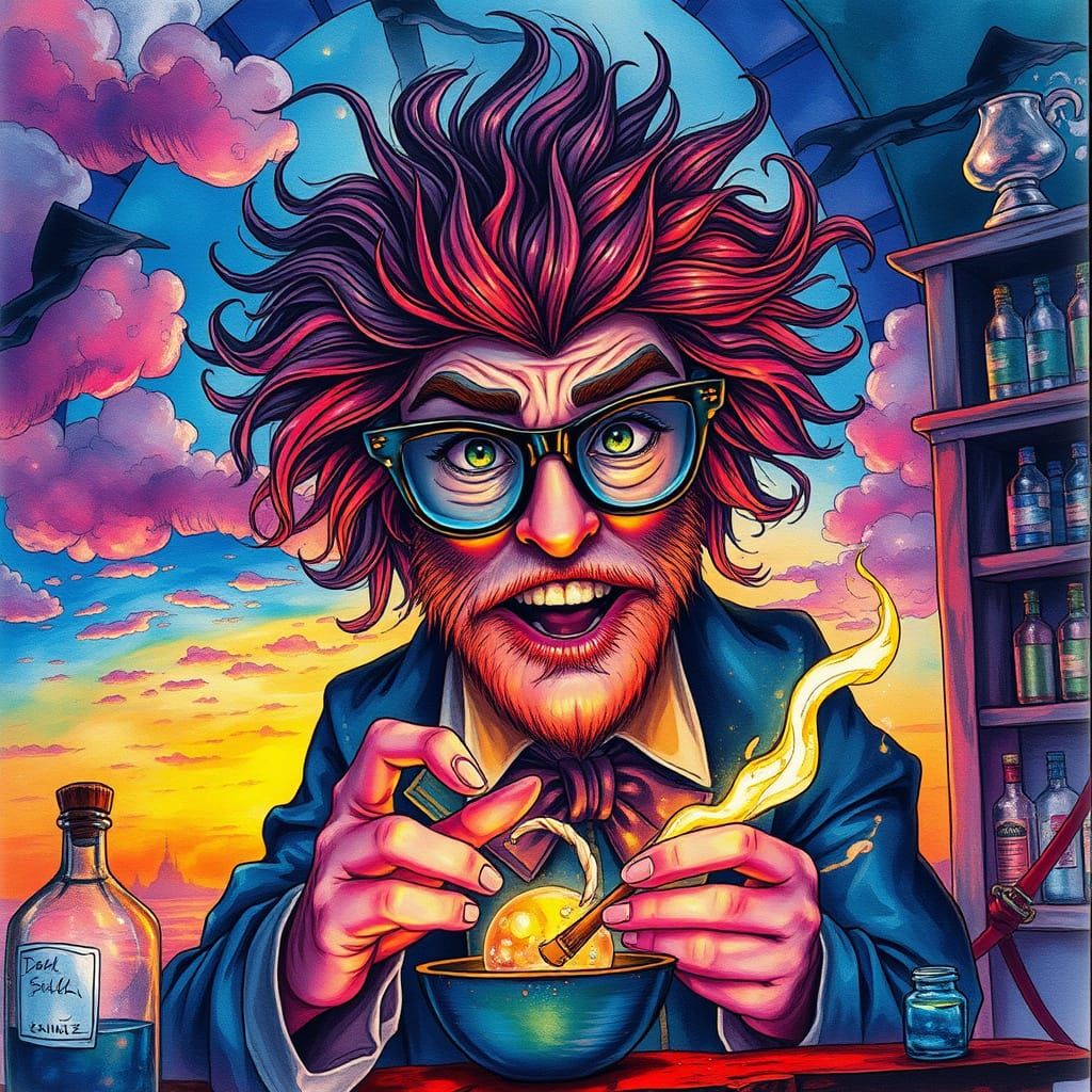 Mystical Magician Conjuring Spell: Alcohol Ink and Watercolo...