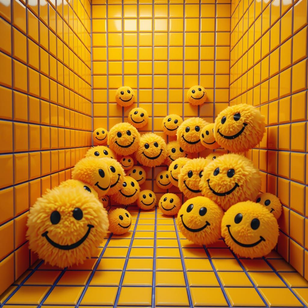 Vibrant Smiley Room in Surreal 3D Rendering