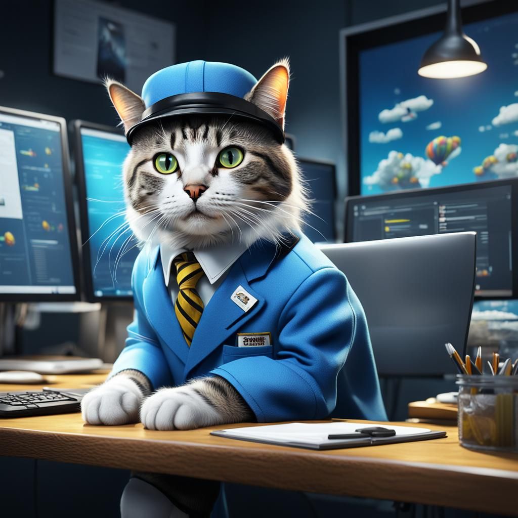 Cat SAP Consultant Teamwork, Detailed Matte Painting