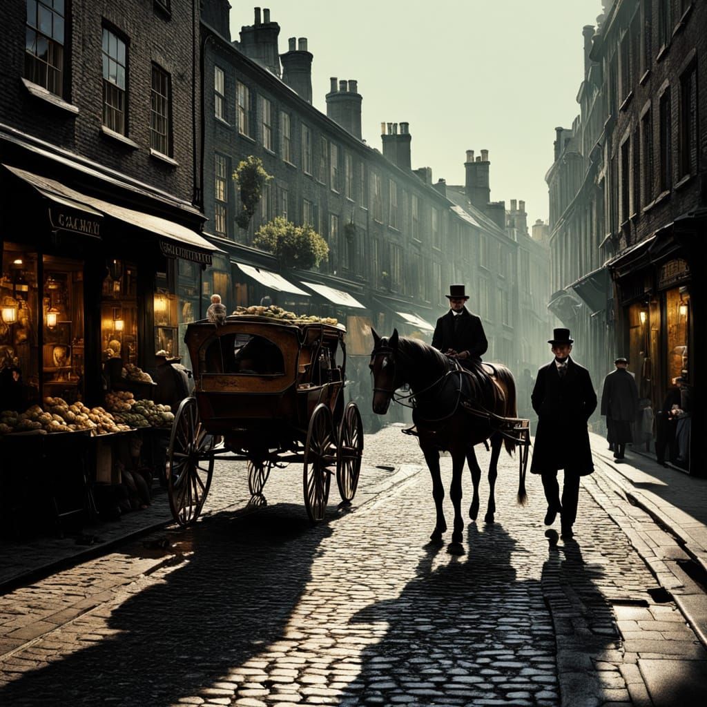 London Marketplace Scene in Caillebotte Style