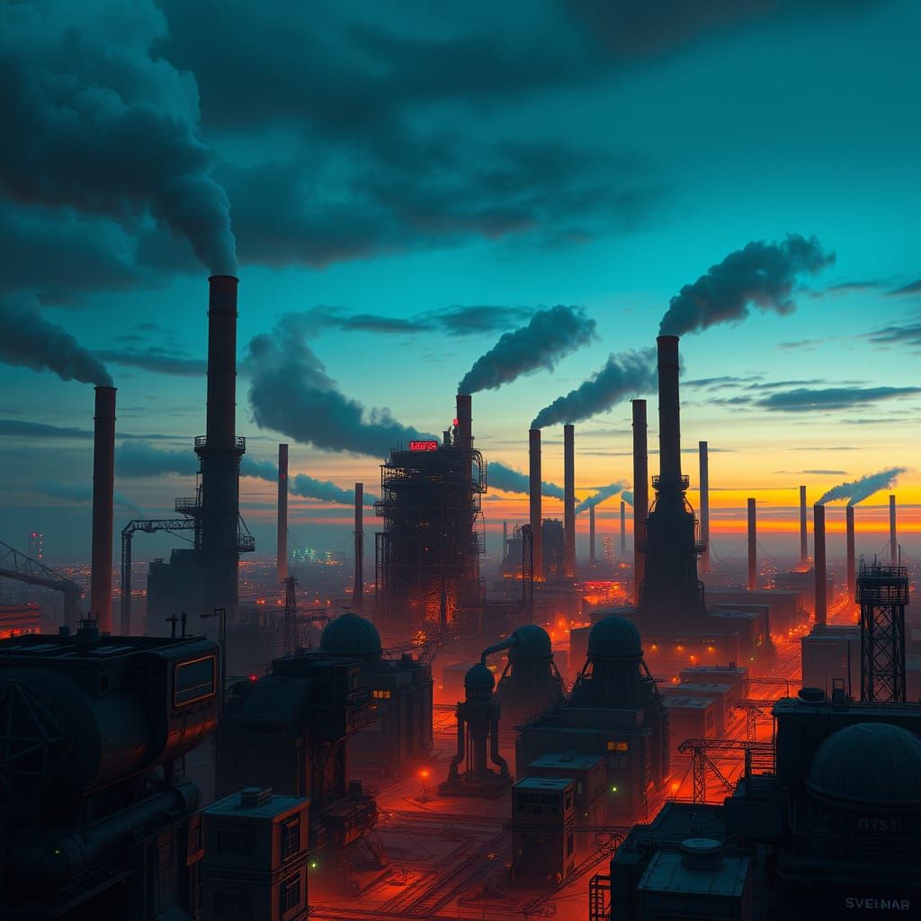 Futuristic Dystopian Cityscape at Dusk