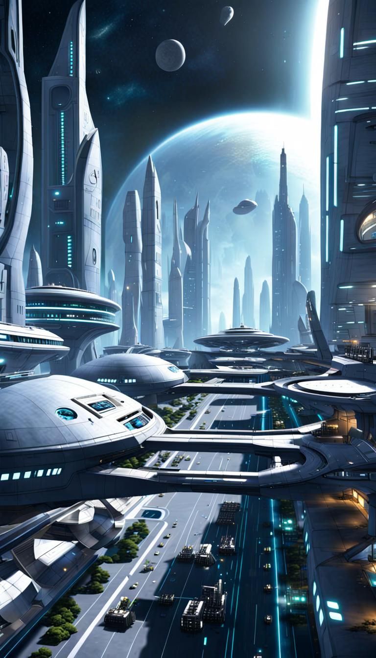 Futuristic City Facilitating Galactic Trade