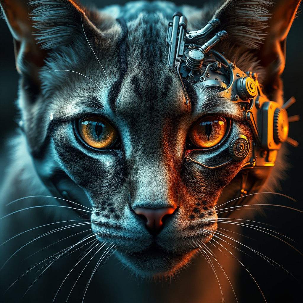 Mechanical Feline Face: A Fantasy Concept Art Piece