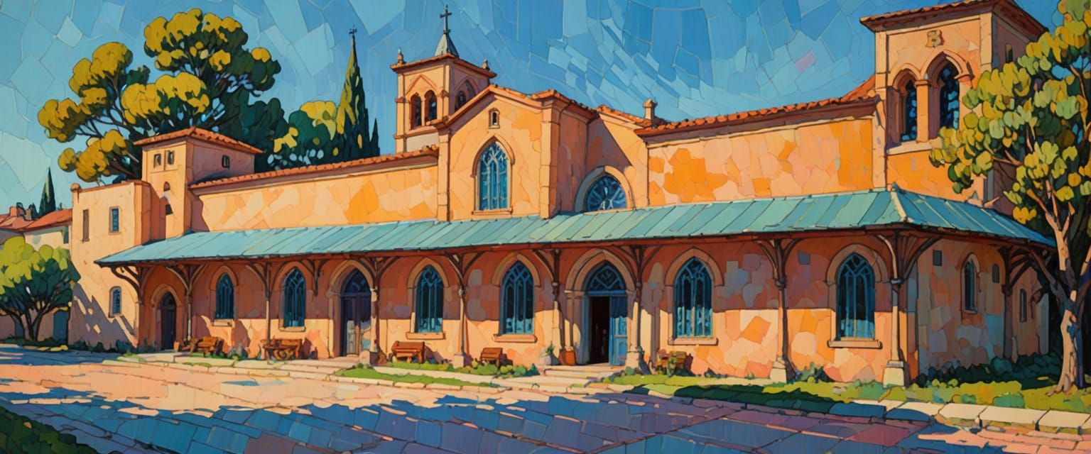 Church in Sunlight: Gouache, Impasto, and Chiaroscuro