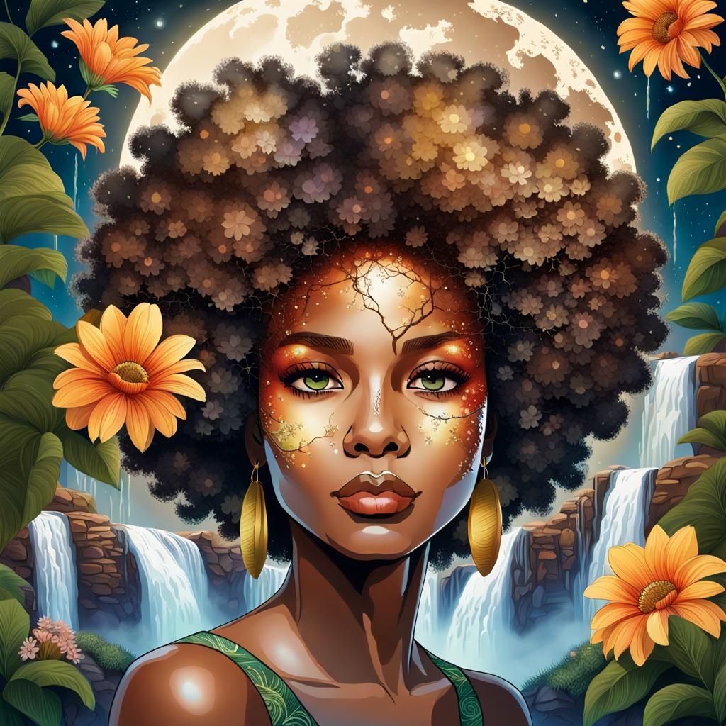 Surreal Portrait: Earth and Water Woman with Moon